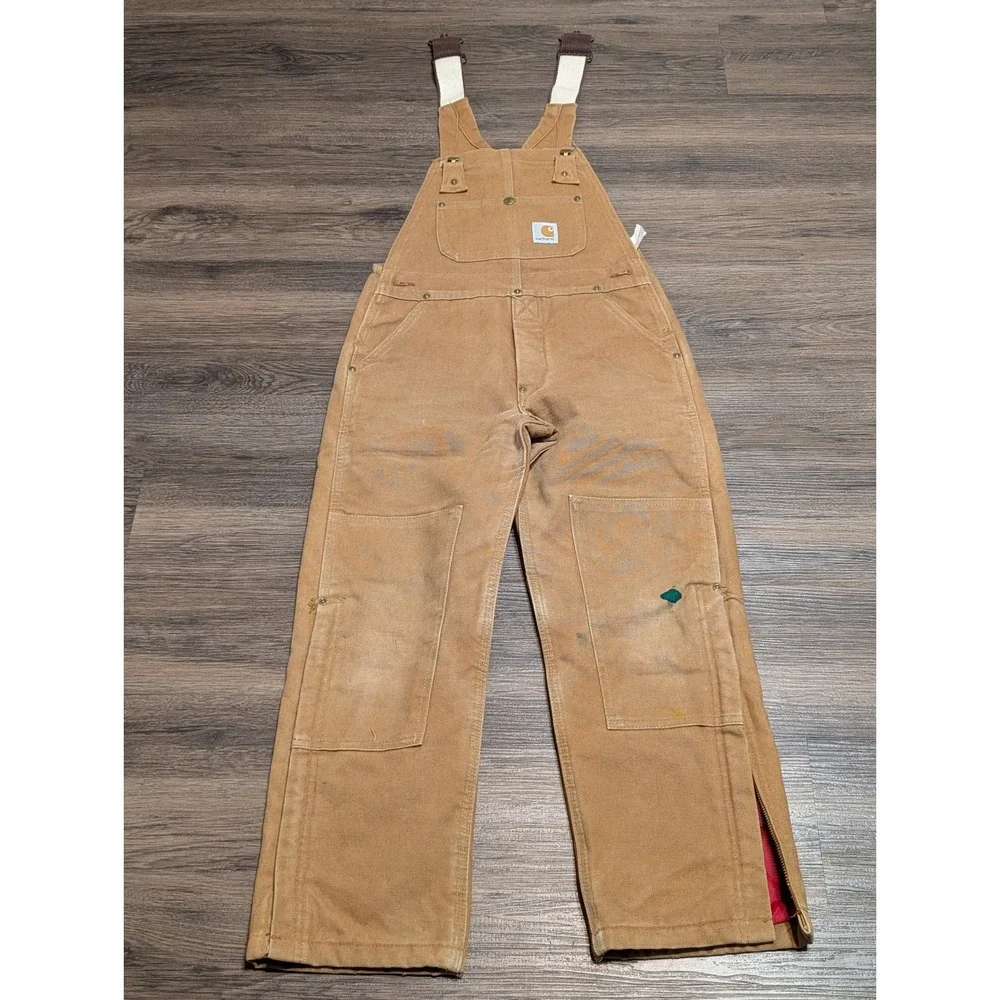 Carhartt Kids Brown Duck Quilt Lined Double Knee Bib‎ Overalls Y09BRN Med 10-12